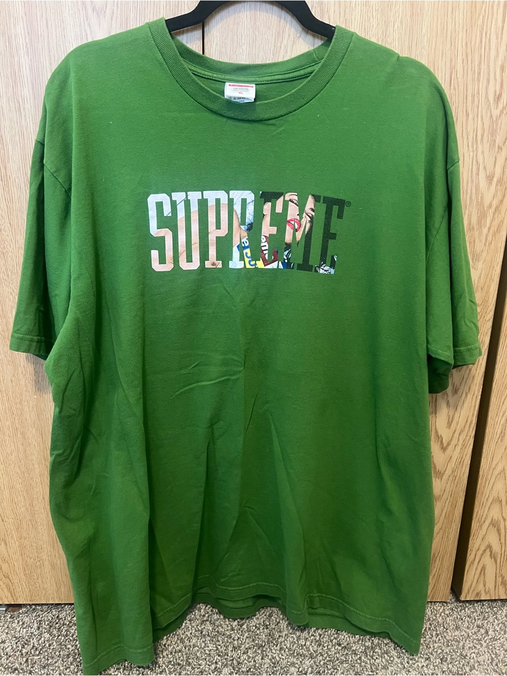 Supreme Green Crewneck Tee with Multicolor Logo
